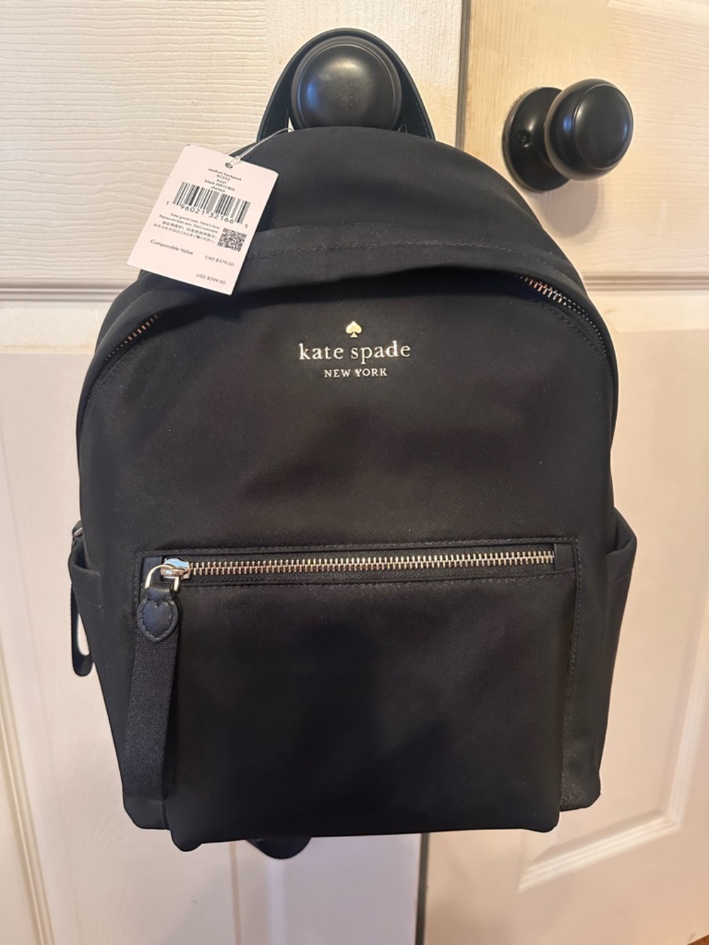 kate spade black nylon mini backpack with gold logo